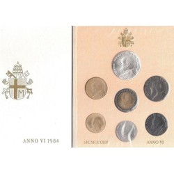 7 monedas x VATICANO CARTERA OFICIAL 1984 PAPA JUAN PABLO II SC 10+20+50+100+200 + 500 LIRAS Bimetálica + 1000 LIRAS 1984 PLATA