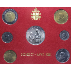 7 monedas x VATICANO CARTERA OFICIAL 1991 PAPA JUAN PABLO II SC 10+20+50+100+200 + 500 LIRAS Bimetálica + 1000 LIRAS 1991 PLATA