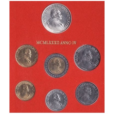 7 monedas x VATICANO CARTERA OFICIAL 1982 PAPA JUAN PABLO II SC 10+20+50+100+200 + 500 LIRAS Bimetálica + 1000 LIRAS 1982 PLATA