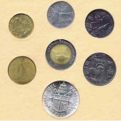 7 monedas x VATICANO CARTERA OFICIAL 1984 PAPA JUAN PABLO II SC 10+20+50+100+200 + 500 LIRAS Bimetálica + 1000 LIRAS 1984 PLATA