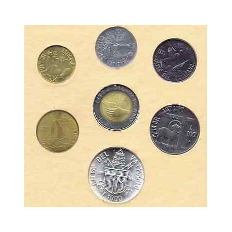 7 monedas x VATICANO CARTERA OFICIAL 1984 PAPA JUAN PABLO II SC 10+20+50+100+200 + 500 LIRAS Bimetálica + 1000 LIRAS 1984 PLATA