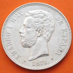 @PRECIOSA@ ESPAÑA 5 PESETAS 1871 * 18 71 SDM REY AMADEO I DE SABOYA y ESCUDO KM.666 MONEDA DE PLATA (DURO) Spain silver R/5