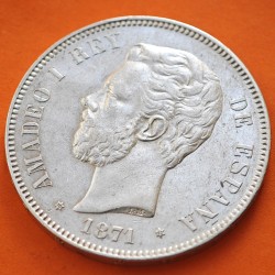 @PRECIOSA@ ESPAÑA 5 PESETAS 1871 * 18 71 SDM REY AMADEO I DE SABOYA y ESCUDO KM.666 MONEDA DE PLATA (DURO) Spain silver R/5