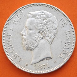 @PRECIOSA@ ESPAÑA 5 PESETAS 1871 * 18 71 SDM REY AMADEO I DE SABOYA y ESCUDO KM.666 MONEDA DE PLATA (DURO) Spain silver R/5