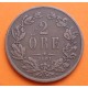 SUECIA 2 ORE 1861 VALOR y CORONAS del Rey CARL XV KM.706 MONEDA DE BRONCE MBC- @ESCASA@ Sweden