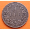 SUECIA 2 ORE 1861 VALOR y CORONAS del Rey CARL XV KM.706 MONEDA DE BRONCE MBC- @ESCASA@ Sweden