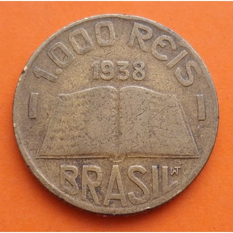 BRASIL 1000 REIS 1938 ANCHIETA y LIBRO CONSTITUCIONAL KM.525 MONEDA DE LATON MBC- Brazil