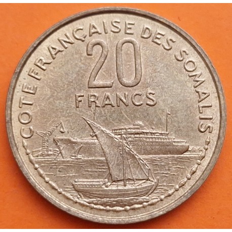 SOMALIA FRANCESA 20 FRANCOS 1965 BARCOS y MARIANNE KM.12 MONEDA DE LATÓN EBC. Francia COTE FRANCIA DES SOMALIS Djibouti