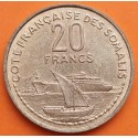 SOMALIA FRANCESA 20 FRANCOS 1965 BARCOS y MARIANNE KM.12 MONEDA DE LATÓN EBC. Francia COTE FRANCIA DES SOMALIS Djibouti