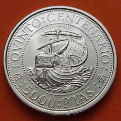 1,60 Onzas x ESPAÑA 5000 PESETAS 1989 CARABELA 1ª Serie V CENTENARIO MONEDA DE PLATA PROOF NO ESTUCHE FNMT