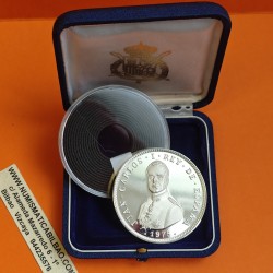 . @Tirada 250@  ESPAÑA MEDALLA DE PLATA 1975 REY JUAN CARLOS I 100 gramos Ley 878 mls. 2,82 ONZAS Oz CÁPSULA