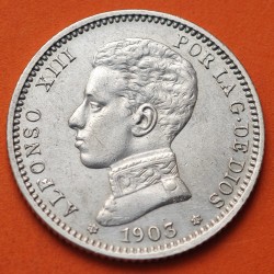 . @MUY BONITA@ ESPAÑA Rey ALFONSO XIII 1 PESETA 1903 * 19 03 SMV KM.721 MONEDA DE PLATA EBC Spain silver R/4