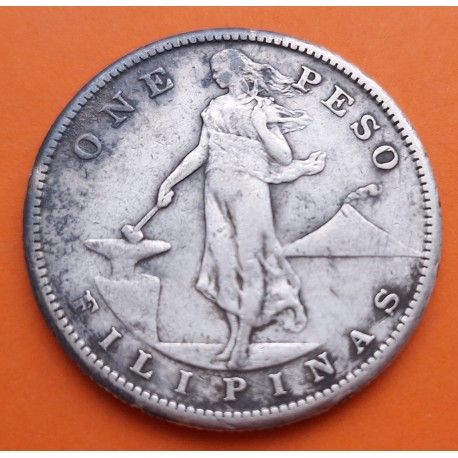 FILIPINAS 1 PESO 1907 S ESCUDO AMERICANO KM.172 MONEDA DE PLATA MBC- Ocupacion Estados Unidos Dolar PHILIPPINES R/3