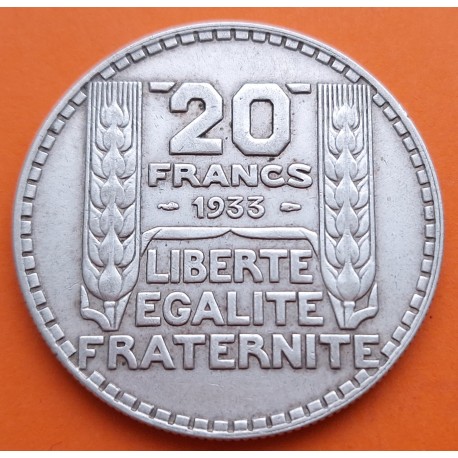 FRANCIA 20 FRANCOS 1933 DAMA Ceca de Paris KM.879 MONEDA DE PLATA MBC+ 0,44 ONZAS France 20 francs silver