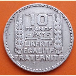FRANCIA 10 FRANCOS 1933 BUSTO DE DAMA Ceca de TURIN KM.878 MONEDA DE PLATA MBC France Silver Francs
