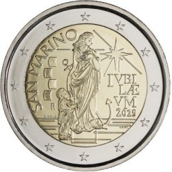 . 1 aaaaaaaacoin @ENVÍO HOY@ SAN MARINO 2 EUROS 2025 JUBILEO AÑO SANTO 1ª MONEDA CONMEMORATIVA ESTUCHE Giubileo Anno Santo