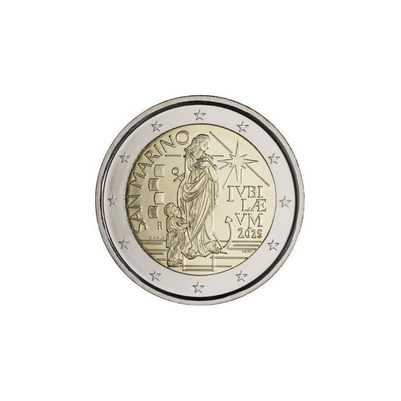 . 1 aaaaaaaacoin @ENVÍO HOY@ SAN MARINO 2 EUROS 2025 JUBILEO AÑO SANTO 1ª MONEDA CONMEMORATIVA ESTUCHE Giubileo Anno Santo