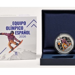 . 1 aaaaaacoin @ENVÍO HOY@ ESPAÑA 10 EUROS 2025 SNOWBOARD EQUIPO OLÍMPICO ESPAÑOL 2026 MONEDA DE PLATA ESTUCHE FNMT COLORES