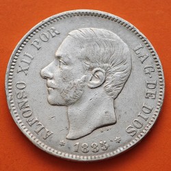ESPAÑA 5 PESETAS 1885 * 18 87 MSM REY ALFONSO XII KM.688 MONEDA DE PLATA (DURO) Spain silver R/3
