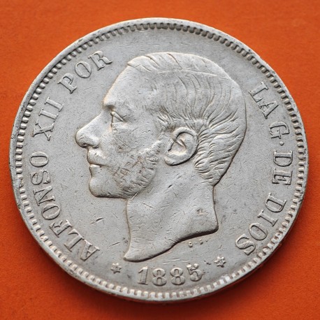 ESPAÑA 5 PESETAS 1885 * 18 87 MSM REY ALFONSO XII KM.688 MONEDA DE PLATA (DURO) Spain silver R/3