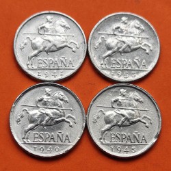 . @PVP NUEVAS 180€@ 4 monedas x ESPAÑA 5 CENTIMOS 1940 + 1941 + 1945 + 1953 (RARA) JINETE ALUMINIO Estado Español Franco