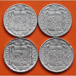 . @PVP NUEVAS 180€@ 4 monedas x ESPAÑA 5 CENTIMOS 1940 + 1941 + 1945 + 1953 (RARA) JINETE ALUMINIO Estado Español Franco
