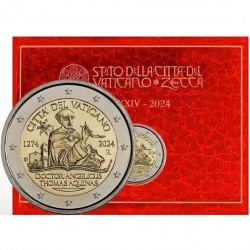 . 1 aaaaaacoin @ÚLTIMA MONEDA del PAPA FRANCISCO@ VATICANO 2 EUROS 2024 SANTO TOMAS DE AQUINO SC ESTUCHE CONMEMORATIVO