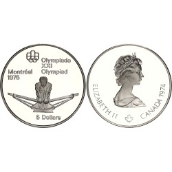CANADA 5 DOLARES 1974 REMO XXI OLIMPIADA DE MONTREAL 1976 KM.91 MONEDA DE PLATA PROOF Rowing 0,72 ONZAS