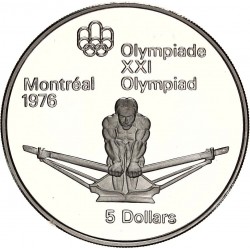 CANADA 5 DOLARES 1974 REMO XXI OLIMPIADA DE MONTREAL 1976 KM.91 MONEDA DE PLATA PROOF Rowing 0,72 ONZAS