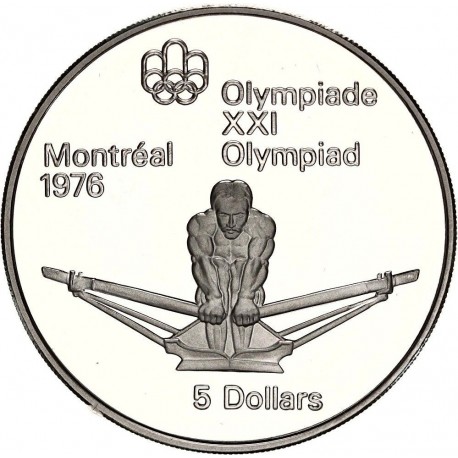 CANADA 5 DOLARES 1974 REMO XXI OLIMPIADA DE MONTREAL 1976 KM.91 MONEDA DE PLATA PROOF Rowing 0,72 ONZAS