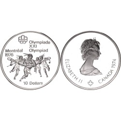 CANADA 10 DOLARES 1974 OLIMPIADA MONTREAL 1976 INDIOS JUGANDO AL LACROSSE KM.96 MONEDA DE PLATA SC 10 Dollars 1,45 ONZAS