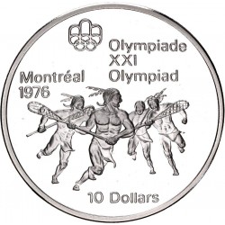 CANADA 10 DOLARES 1974 OLIMPIADA MONTREAL 1976 INDIOS JUGANDO AL LACROSSE KM.96 MONEDA DE PLATA @PROOF@ 10 Dollars