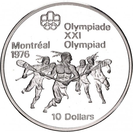 CANADA 10 DOLARES 1974 OLIMPIADA MONTREAL 1976 INDIOS JUGANDO AL LACROSSE KM.96 MONEDA DE PLATA @PROOF@ 10 Dollars