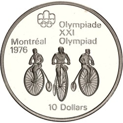 CANADA 10 DOLARES 1974 BICICLETAS ANTIGUAS OLIMPIADA MONTREAL 1976 KM.95 MONEDA DE PLATA @PROOF@ 10 Dollars Cycling