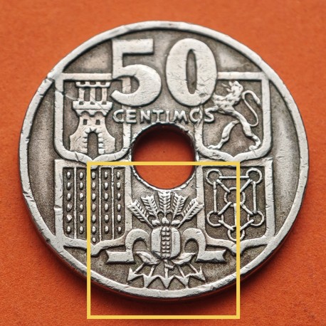 @FLECHAS INVERTIDAS@ ESPAÑA 50 CENTIMOS 1949 * 19 51 FRANCO ESTADO ESPAÑOL FRANCO MONEDA DE NICKEL MBC @RARA@ R/4