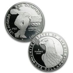 . 2 monedas PROOF x ESTADOS UNIDOS 1 DOLAR 1983 S DISCOBOLO + 1984 S PODIO OLIMPIADA LOS ANGELES 1984 PLATA