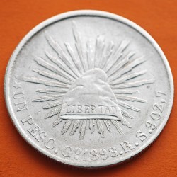 1º AÑO DE EMISIÓN x MEXICO 1 PESO 1898 Go RS Ceca de GUANAJUATO GORRO FRIGIO y AGUILA KM.409.1 MONEDA DE PLATA MBC