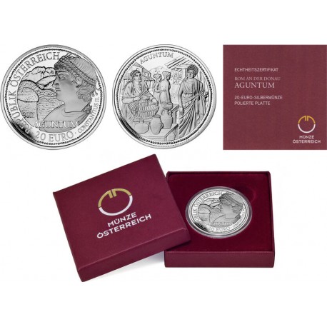AUSTRIA 20 EUROS 2011 MERCADO ROMANO Emperador CONSTANTINO II Ruinas de AGUNTUM MONEDA DE PLATA ESTUCHE Österreich