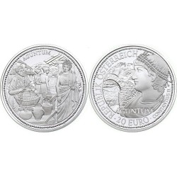 AUSTRIA 20 EUROS 2011 MERCADO ROMANO Emperador CONSTANTINO II Ruinas de AGUNTUM MONEDA DE PLATA ESTUCHE Österreich