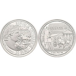 AUSTRIA 20 EUROS 2010 CARRUAJE ROMANO Emperador CLAUDIO Ruinas de VIRUNUM MONEDA DE PLATA ESTUCHE Österreich