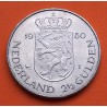 HOLANDA 2,50 GULDEN 1980 BUSTO DE LA REINA GUILLERMINA y BEATRIZ KM.201 MONEDA DE NICKEL MBC+ HOLANDA Netherlands 2-1/2