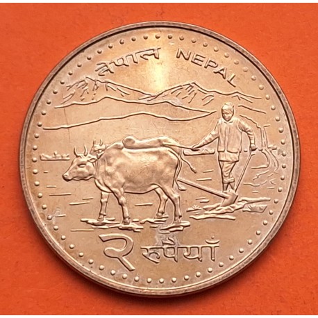 NEPAL 2 RUPIAS 2006 MONTE EVEREST y SAGARMATHA CON VACAS KM.1188 MONEDA DE LATÓN SC-