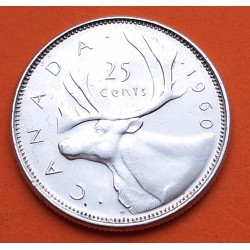CANADA 25 CENTAVOS 1965 REINA ISABEL II y ALCE KARIBOU KM.62 MONEDA DE PLATA SC- silver coin