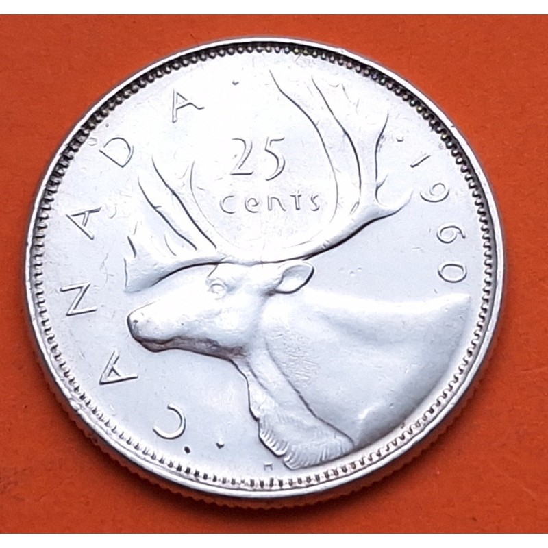 CANADA 25 CENTAVOS 1965 REINA ISABEL II y ALCE KARIBOU KM.62 MONEDA DE PLATA SC- silver coin