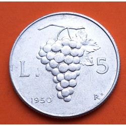 ITALIA 5 LIRAS 1950 R RACIMO DE UVAS y DAMA KM.89 MONEDA DE ALUMINIO EBC+ Italy coin