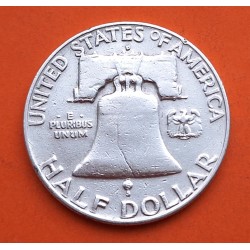 ESTADOS UNIDOS 1/2 DOLAR 1958 D BENJAMIN FRANKLIN y CAMPANA KM.163 MONEDA DE PLATA MBC USA Half silver dollar R/1