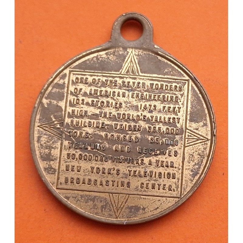 @OFERTA@ ESTADOS UNIDOS TOKEN Años 1940 MEDALLA CONMEMORATIVA RASCACIELOS EMPIRE STATE BUILDING LATON USA