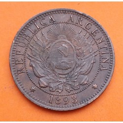 ARGENTINA 2 CENTAVOS 1893 DAMA LIBERTAD KM.33 MONEDA DE BRONCE MBC Latin Monetary Union