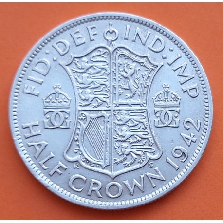INGLATERRA 1/2 CORONA 1942 REY JORGE VI 2ª GUERRA MUNDIAL KM.856 MONEDA DE PLATA MBC++ UNITED KINGDOM Half Crown WWII