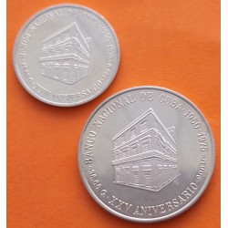 . 2 monedas PROOF + IMPERFECCIONES x CUBA 5 PESOS 1975 + 10 PESOS 1975 XXV AÑOS DEL BANCO NACIONAL KM.36+37 PLATA R/3